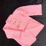 Handmade Pink Crochet Baby Sweater with Wooden Buttons