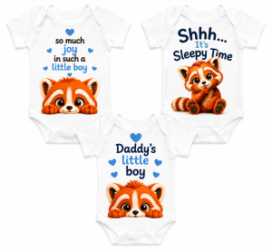 Castino® Baby Boy Bodysuit Set of 3 – Red Panda Collection | 100% Cotton