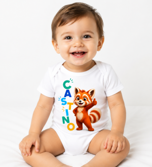 Castino® Tino Signature Baby Bodysuit – Colourful Logo Red Panda Design