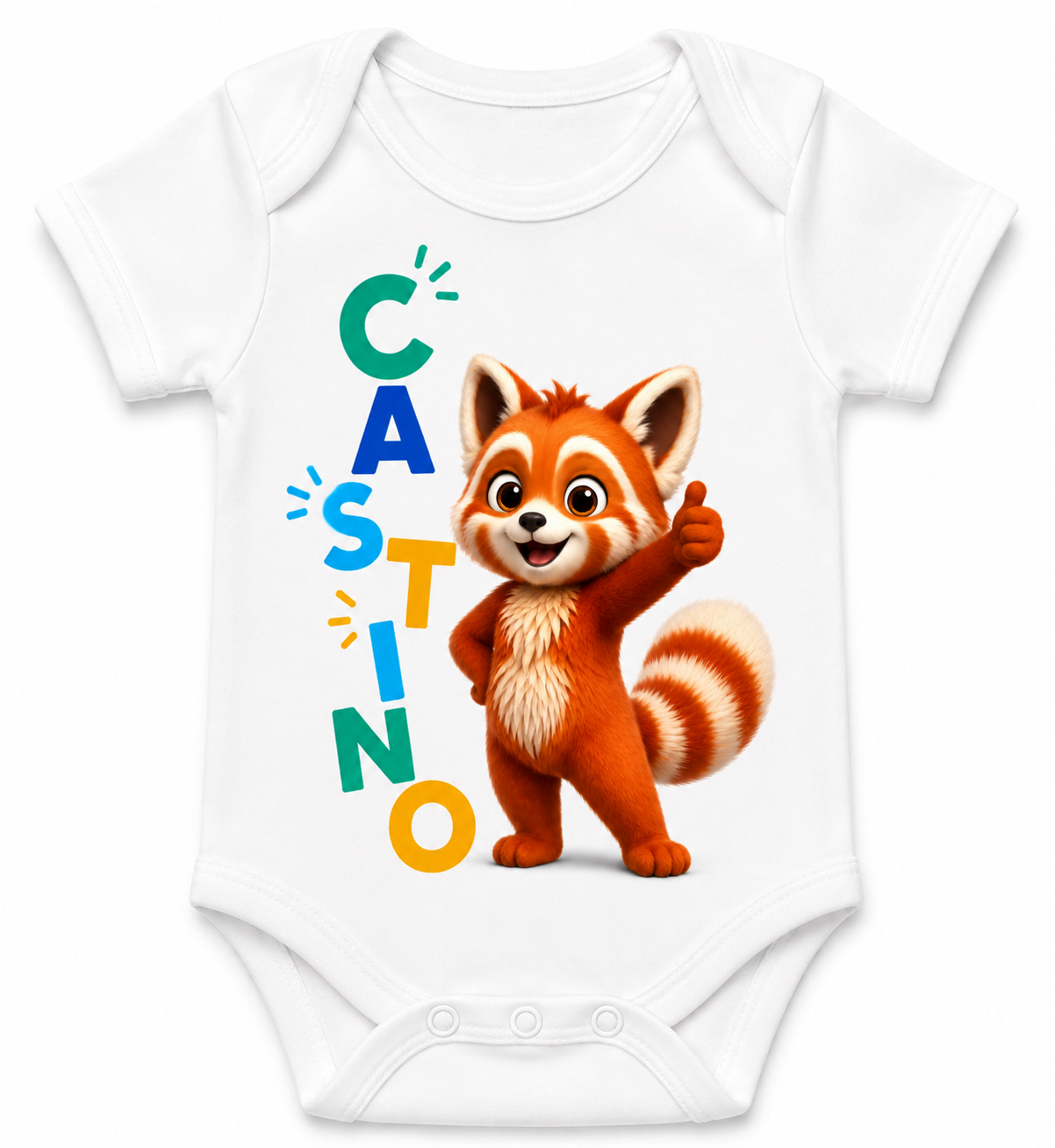 Castino® Tino Signature Baby Bodysuit – Colourful Logo Red Panda Design - Image 2