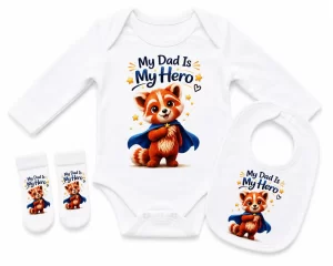 Castino® My Dad Is My Hero Baby Gift Set – 3 Piece  Bodysuit Bib & Socks