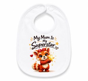 Castino® My Mum Is My Superstar Baby Bib | Matching Tina Red Panda Design