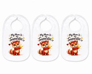 Castino® My Mum Is My Superstar Baby Bib Set – 3 Pack | Tina Red Panda Design