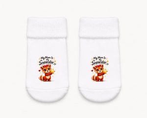 Castino® My Mum Is My Superstar Baby Socks | Tina Red Panda Design