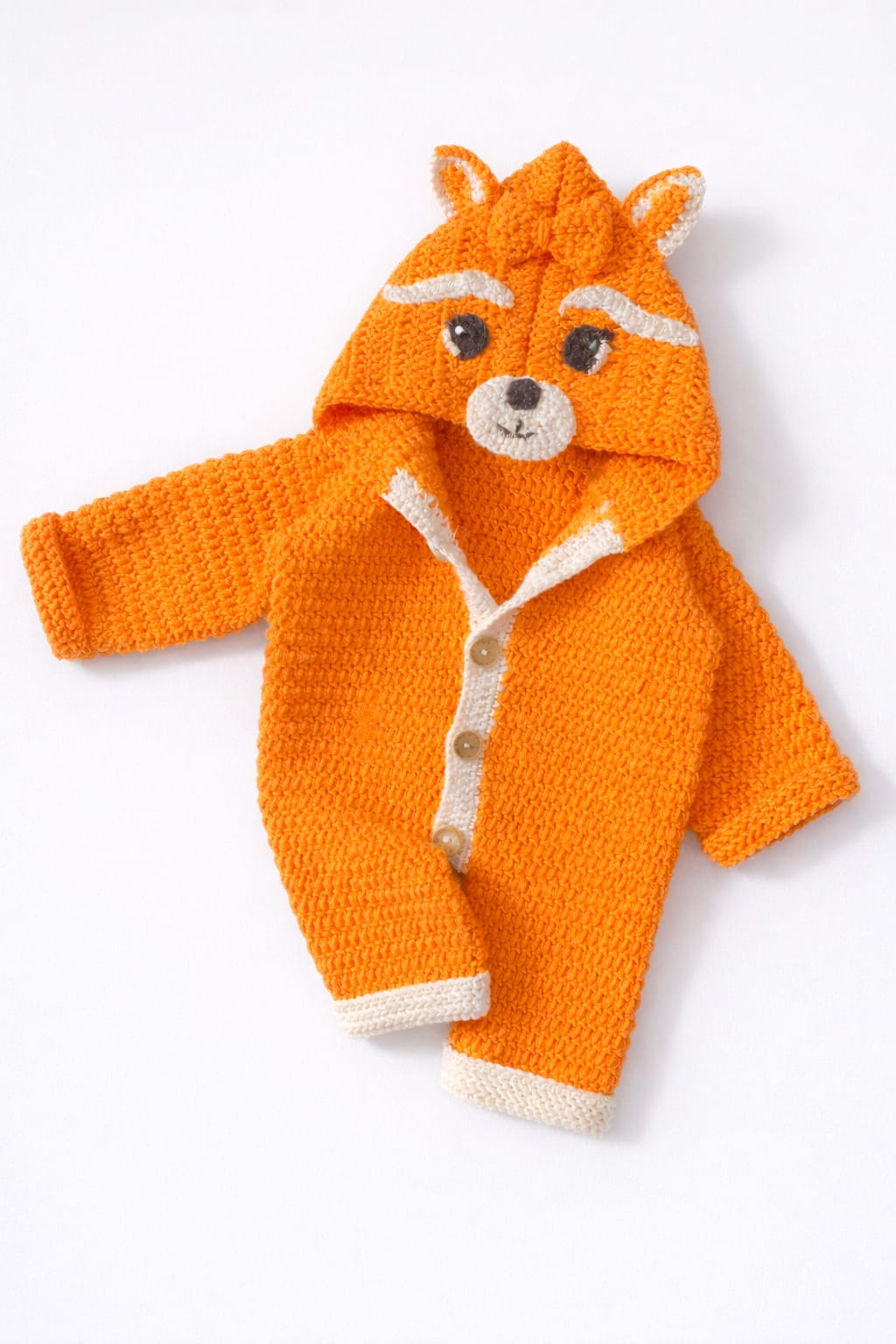 Tina Handmade Crochet Baby Romper – Red Panda Inspired Hooded Outfit