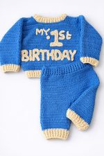 My 1st Birthday Blue Crochet Baby Set – Handmade Birthday Outfit