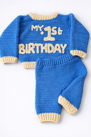 My 1st Birthday Blue Crochet Baby Set – Handmade Birthday Outfit